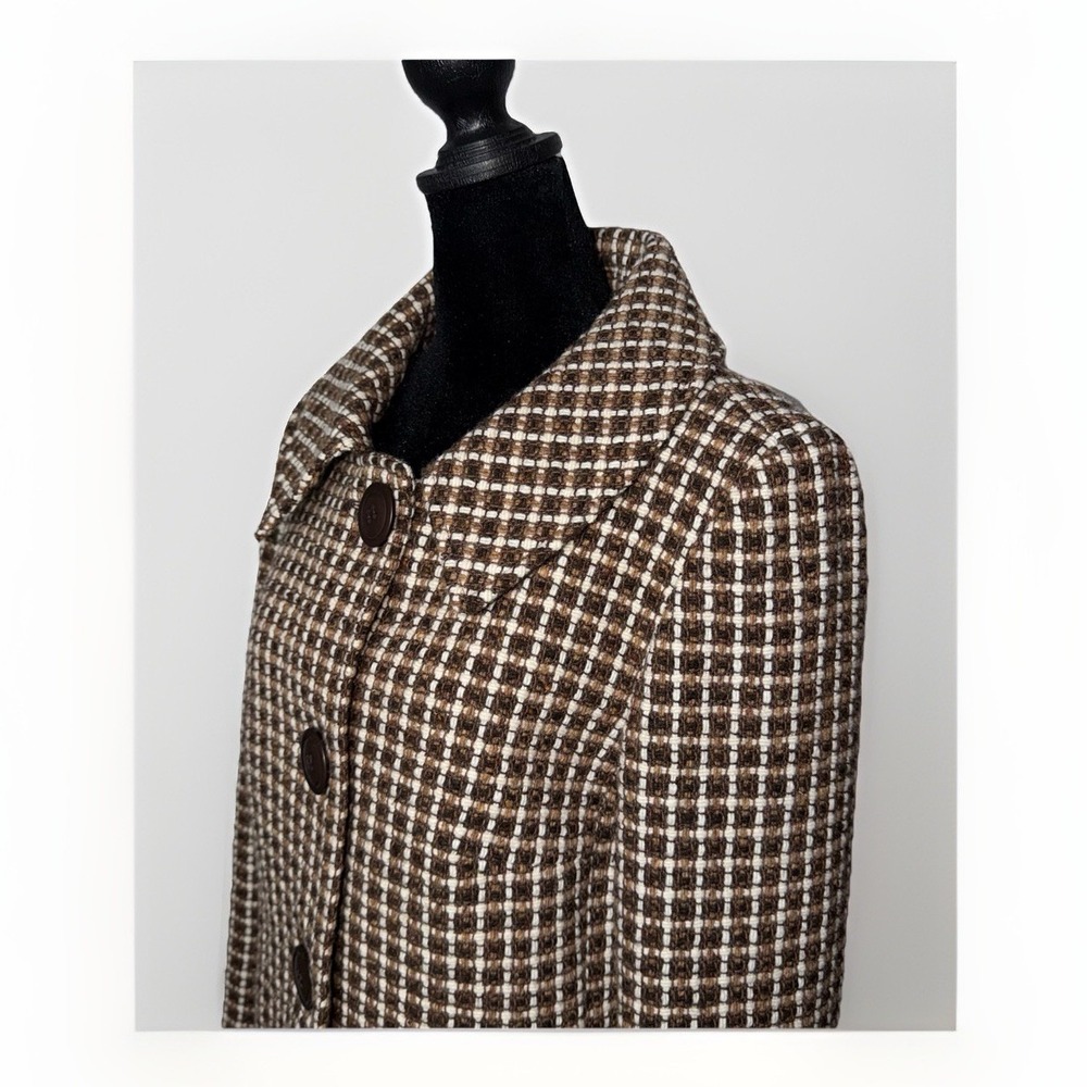 Helene Berman Womans's Brown Plaid Wool Blend Tweed Blazer Size 12 Lined Pockets